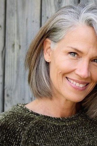 Brown-Grey Bob with a Natural Blend, medium hairstyle for women over 70