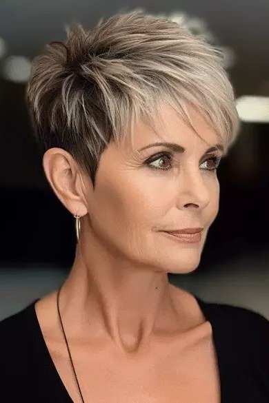 Silver Pixie with Sleek Sides - sassy hairstyle for older women