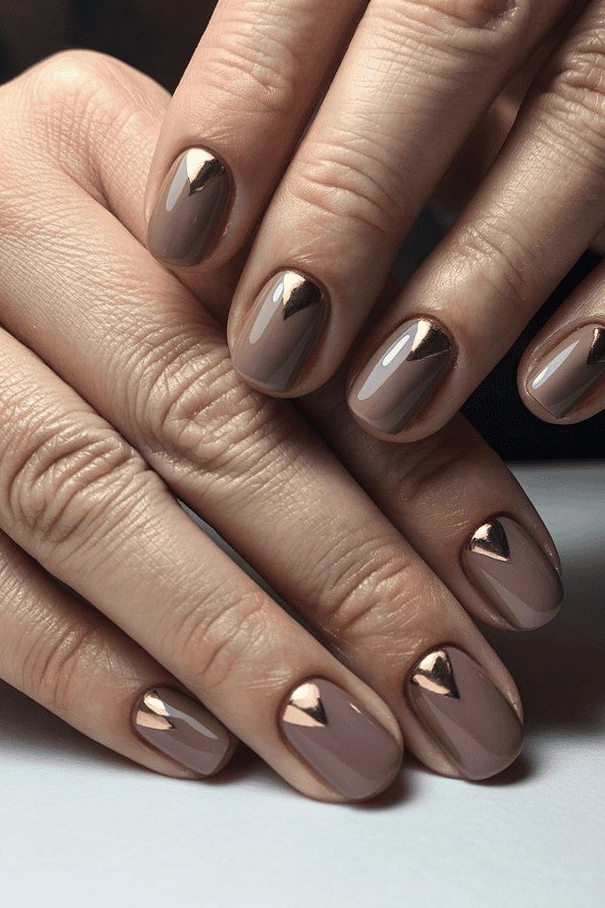 Taupe metallic chrome nails subtle luxury office manicure