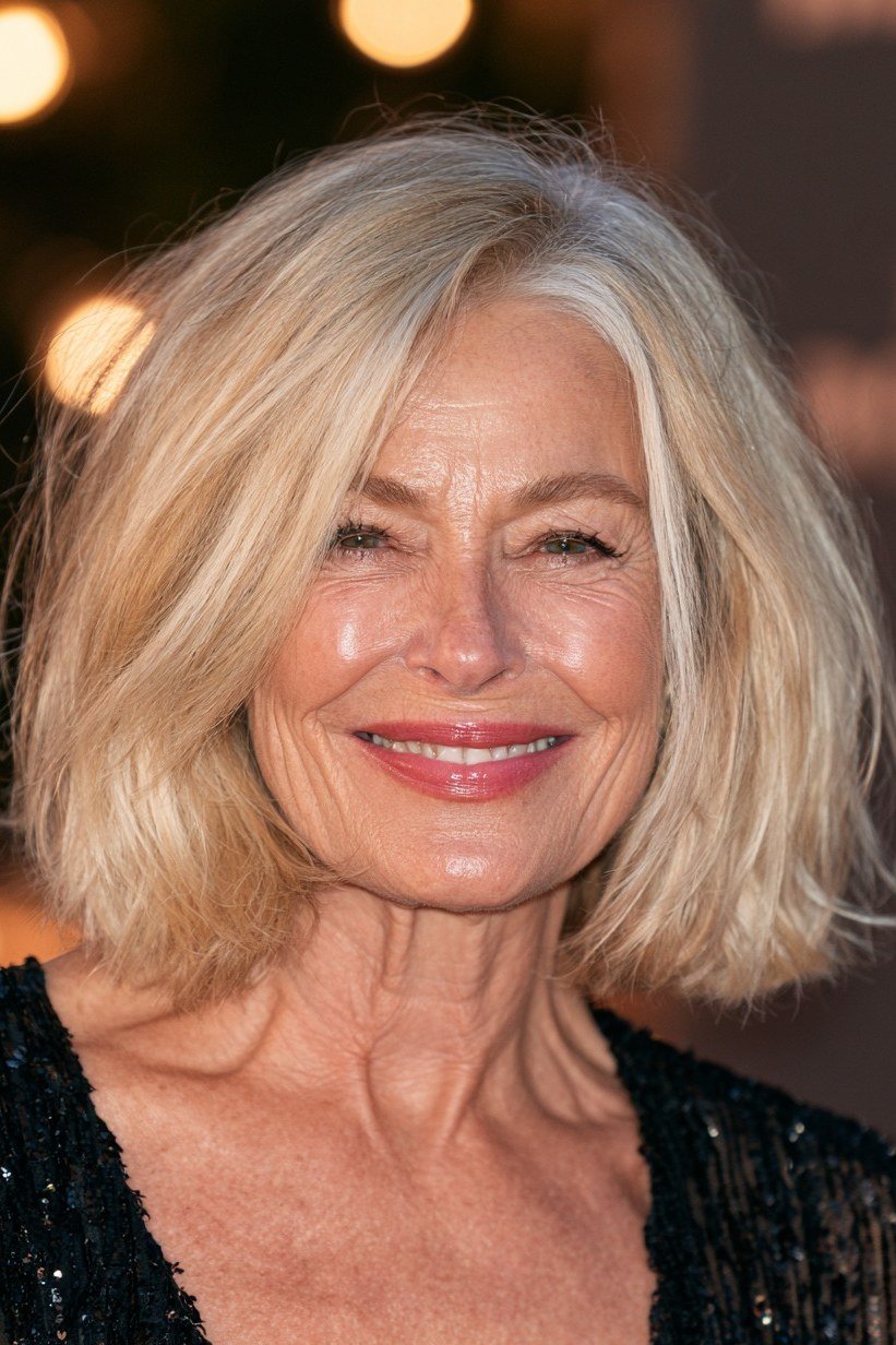 Front Blonde Layered Lob for women over 60