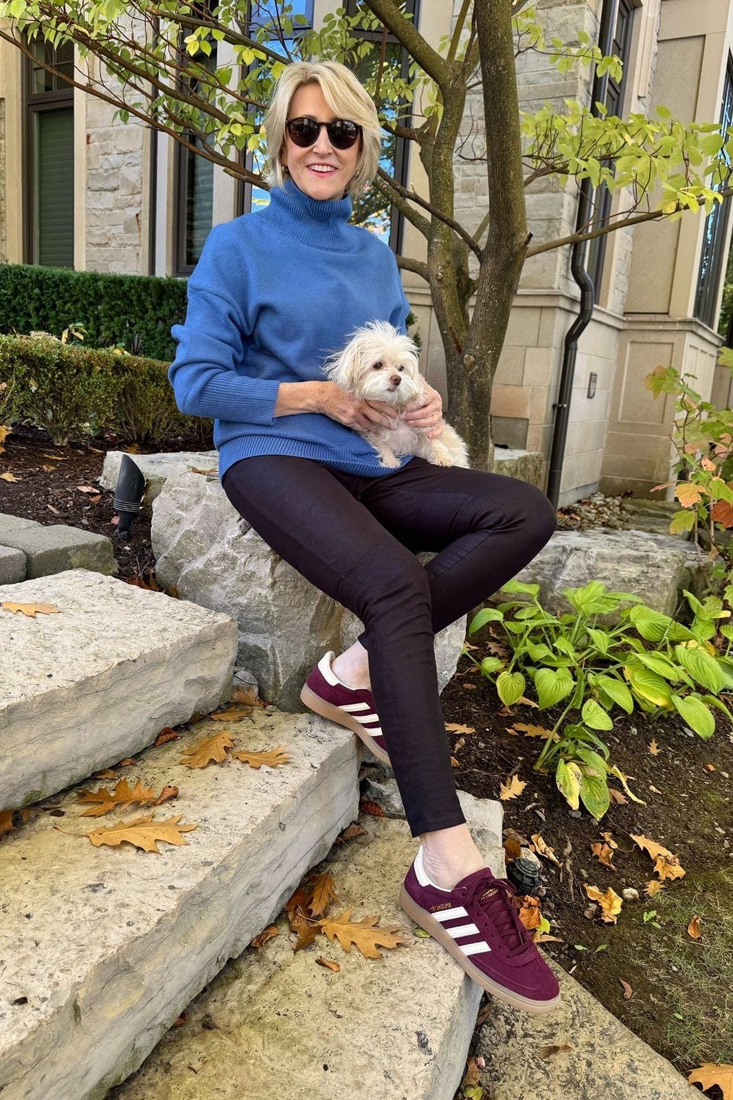 Royal Blue Turtleneck with Leggings - fall outfit for women over 40