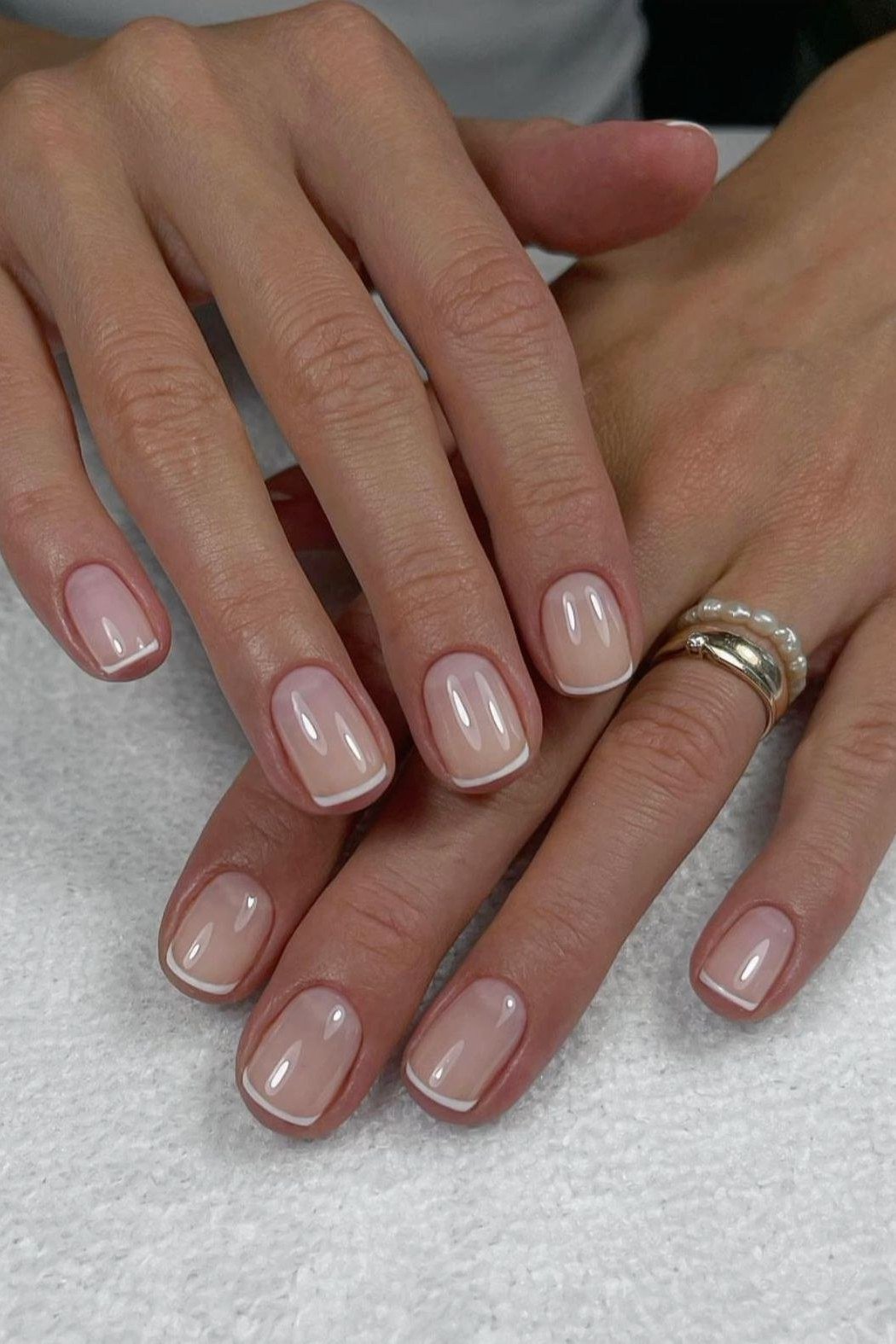 French manicure on mature hands