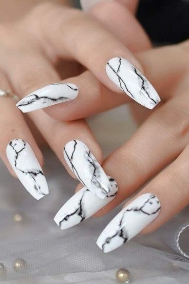 White Marble Stiletto Nails nail design for women over 40