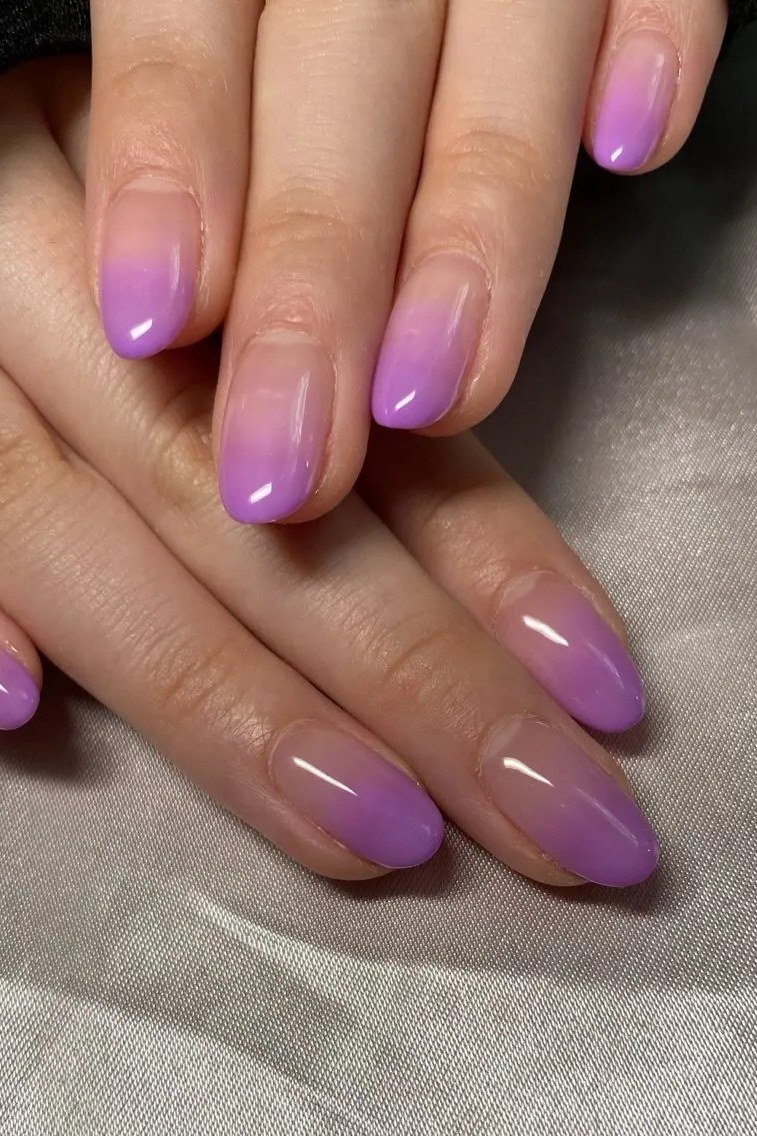 Lavender ombre, medium nails, ombre nail design for women over 60
