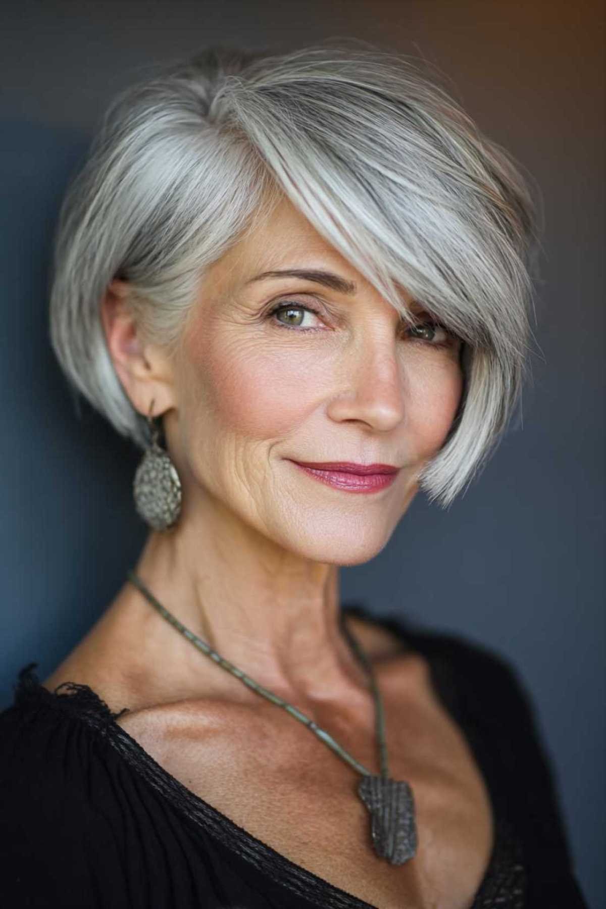 Silver pixie with side sweep for women over 70