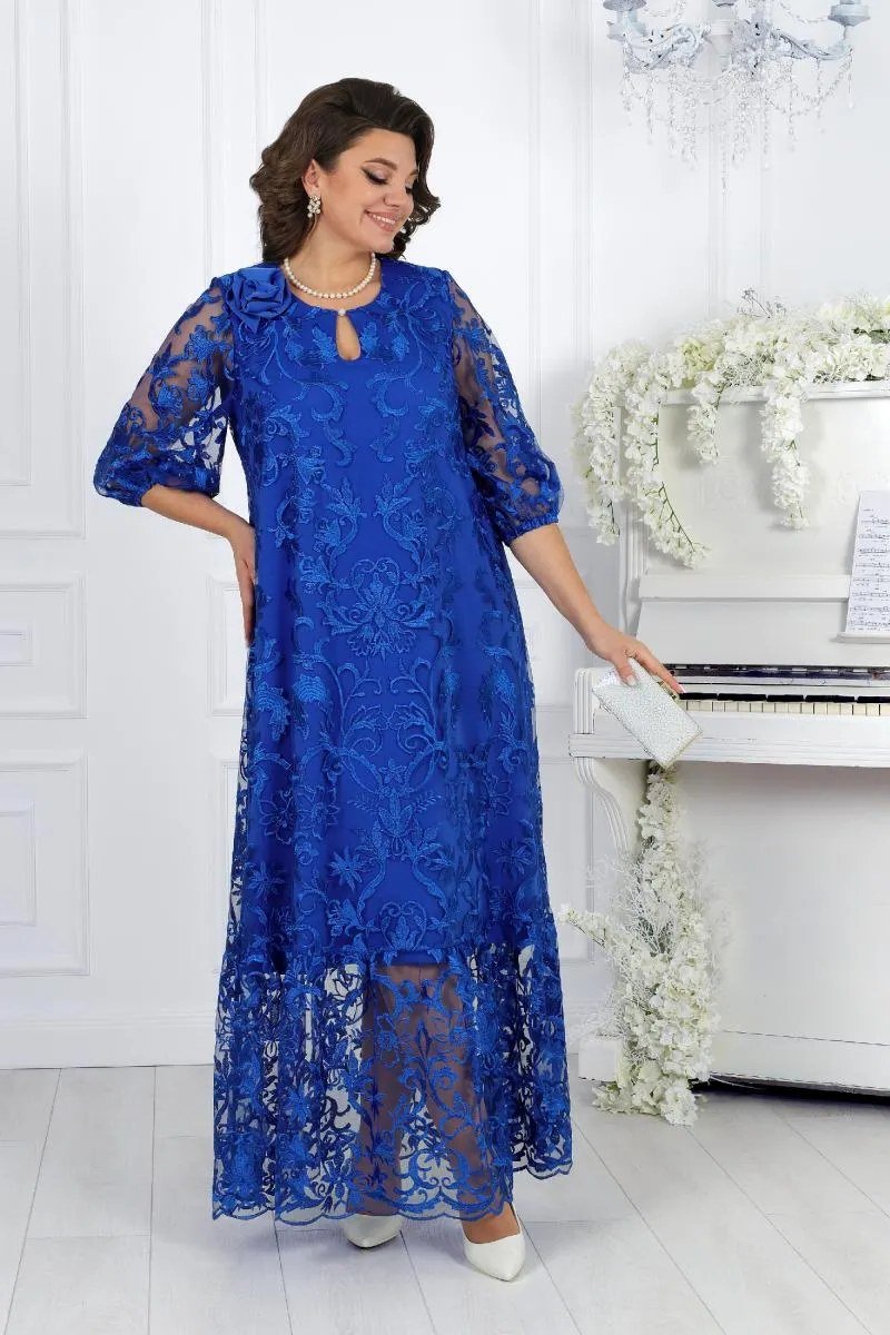 royal blue lace maxi gown, interior,, elegant wedding guest dress for women over 60