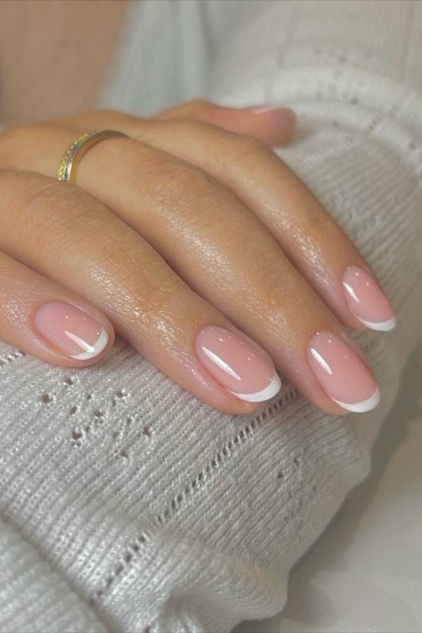 Micro French Close-Up with Gold Ring - short French nails for women over 60