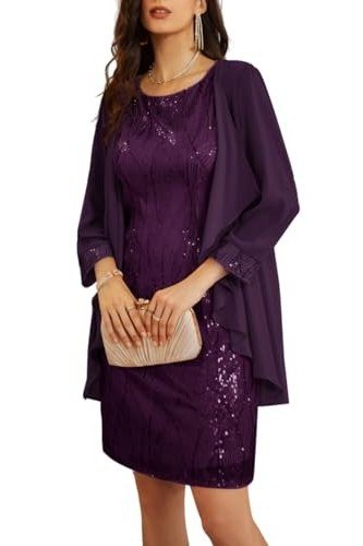 purple lace dress with jacket, elegant cocktail dress for women over 60