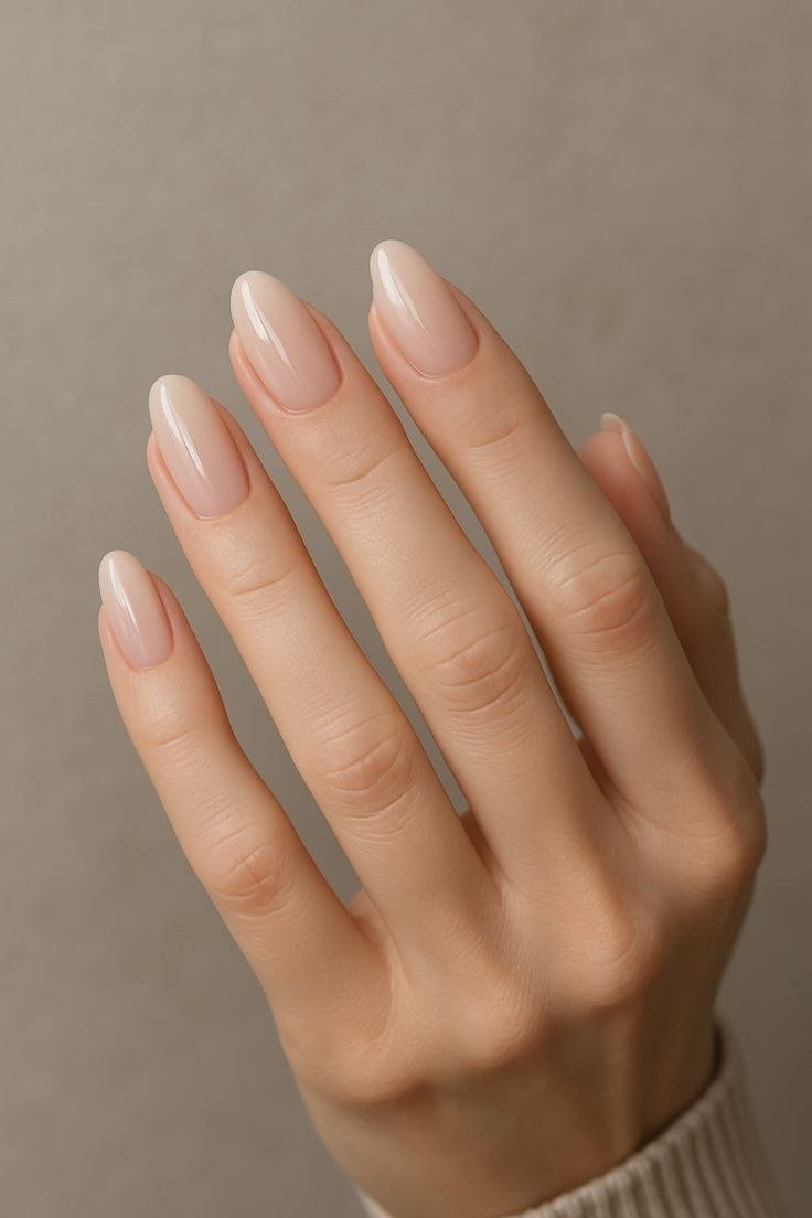 Natural Nude Short Almond Nails, nail color idea for women over 60