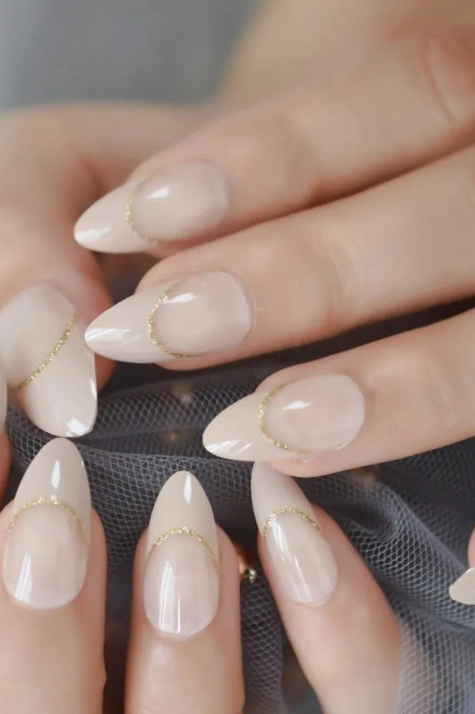 Gold Micro French Tips - nude nail art idea for women over 40
