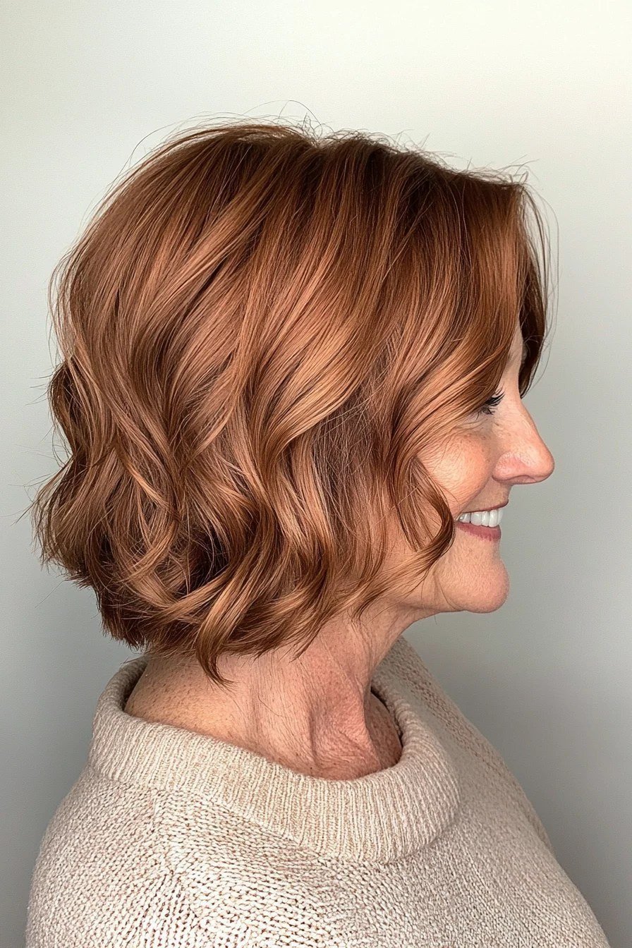 Copper wavy layered bob for mature women