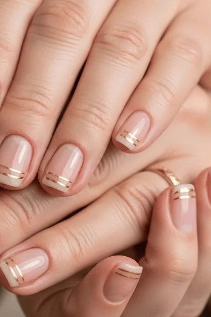 Sheer nude short nails folded for women over 50