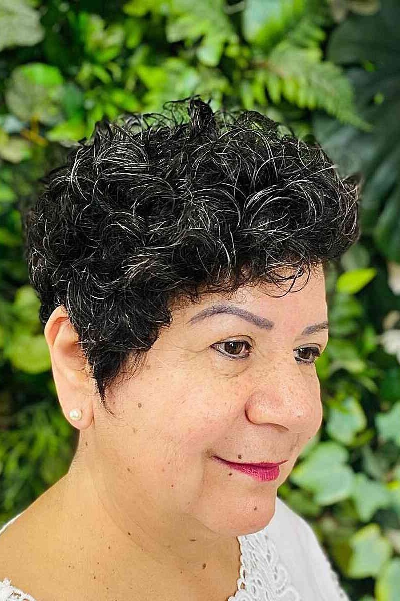 61. Dark Curly Crop - wash and wear hairstyle for older women