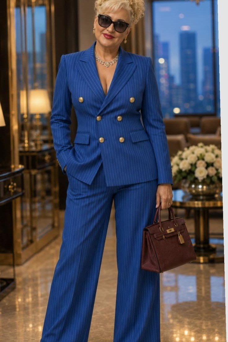 Royal Blue Double-Breasted Suit - business outfit for women over 50