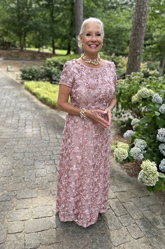 Dusty Rose Lace Midi summer outfit idea for women over 60