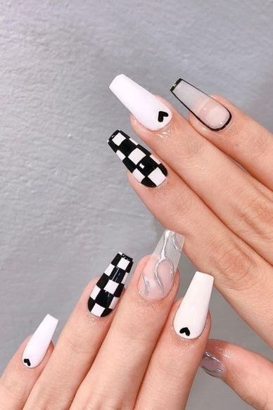 Black and White Checkerboard Nails nail design for women over 40