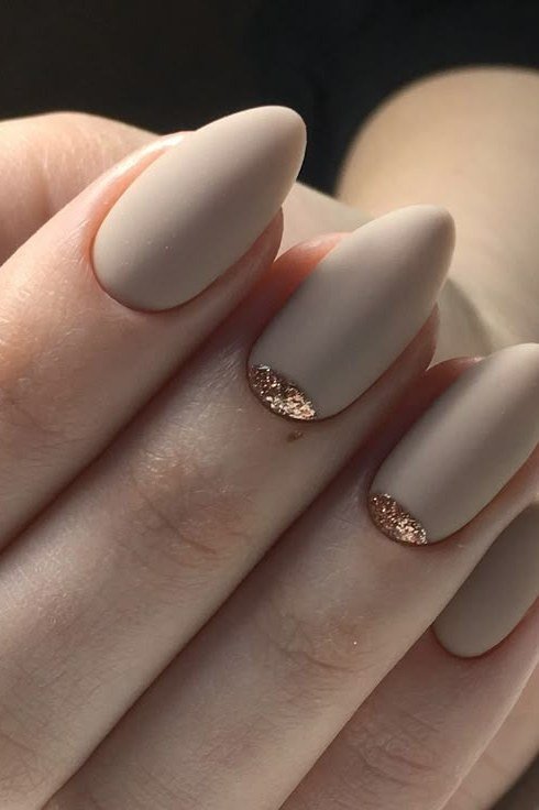 Matte nude nails with gold cuticle accents