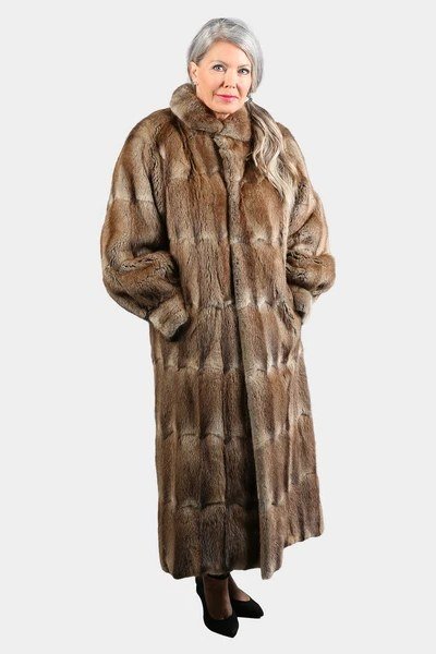 brown full length fur coat church outfit for women over 60