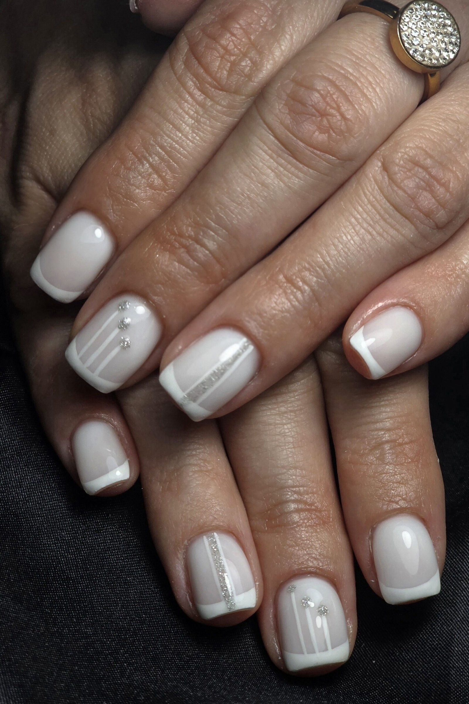 French with Dark Sleeve - short French nails for women over 60