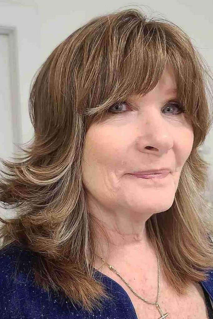 Brown Butterfly Cut with Bangs - butterfly cut hairstyle for women over 60