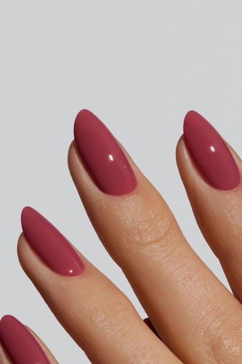 Raspberry red almond gel nails
