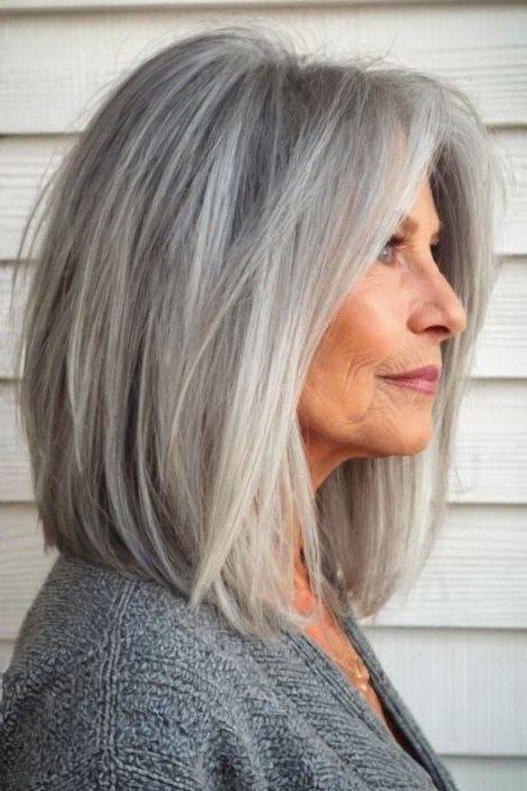Long Straight Grey Hair - grey hairstyle for women over 60