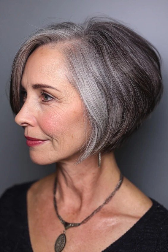 Dusty-lavender rounded bob haircut for women over 60