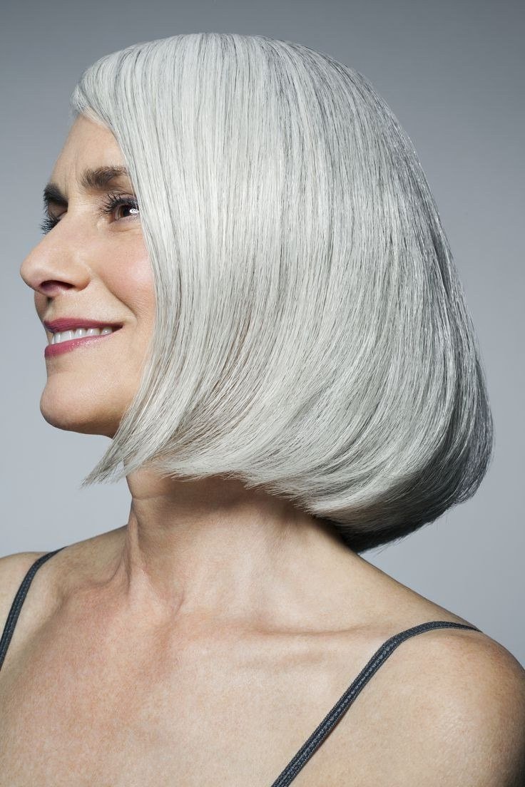 rounded silver sleek bob for women over 50
