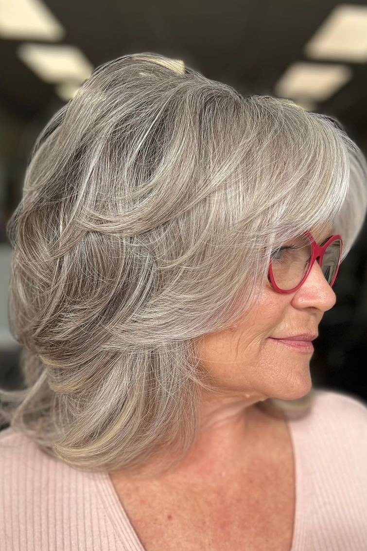 Chic Silver Shag - medium shag haircut for women over 40