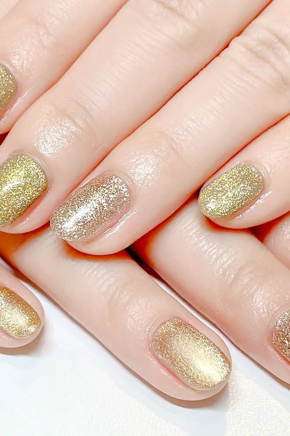 Gold Glitter Almond Nails for women over 60