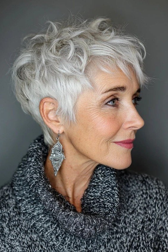 Soft White Pixie, Everyday Chic - bold edgy pixie haircut for women over 50