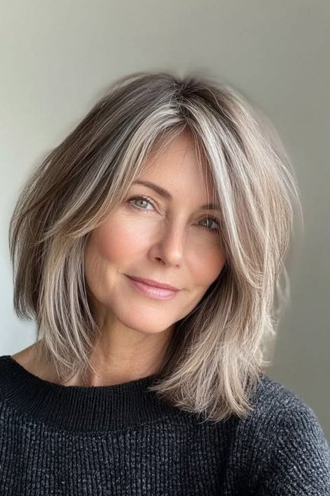 Ash Blonde Layered Lob - layered lob hairstyle for women over 60