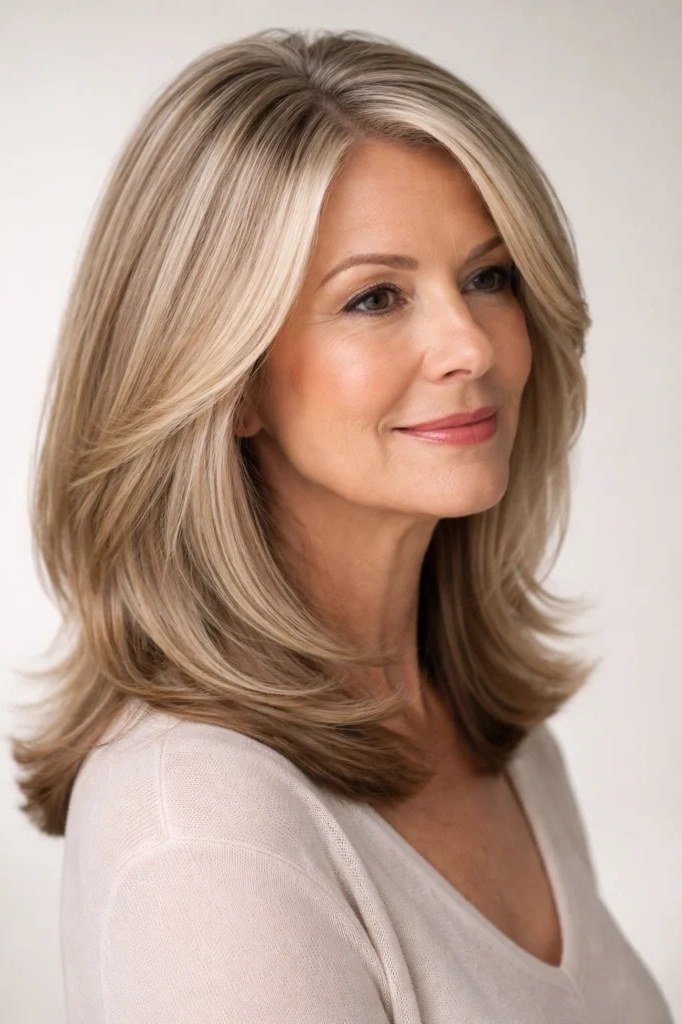 Blonde Layered Shoulder-Length Cut - medium hairstyle for women over 60