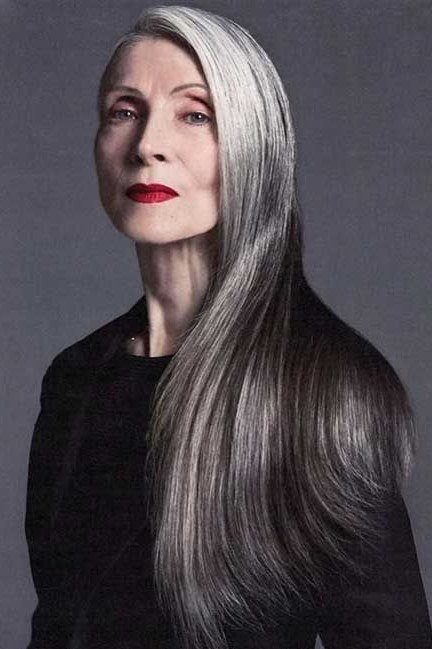 Long Grey Hair hairstyle for women over 60