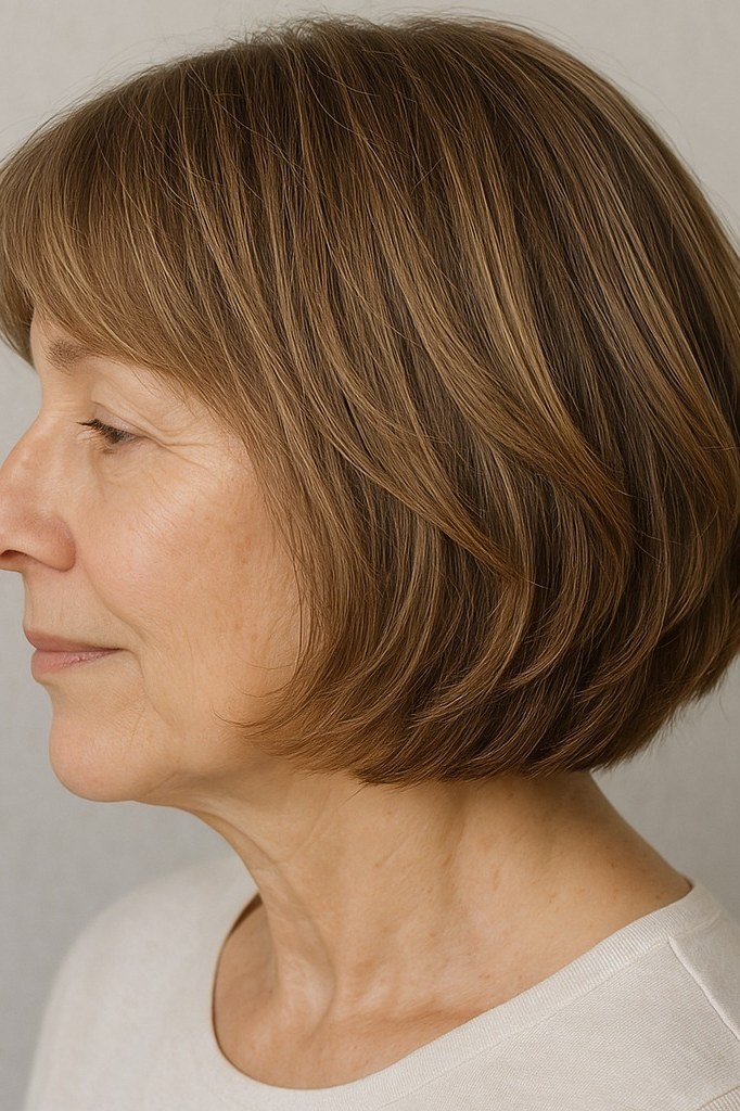 43. Honey Blonde Rounded Bob - wash and wear hairstyle for older women