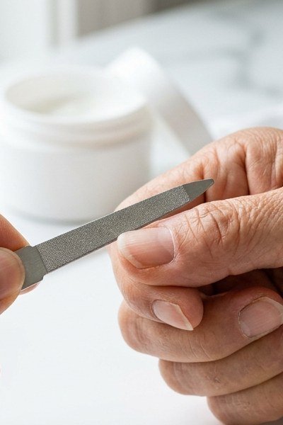 Filing mature nails into a flattering almond shape