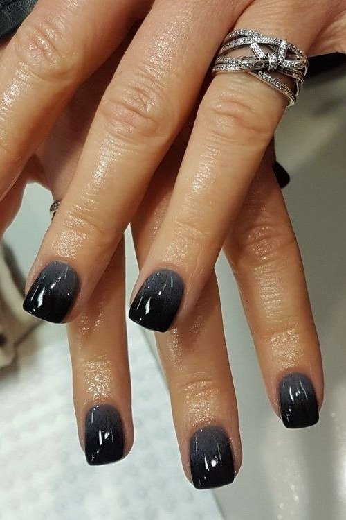 Black to nude ombre, medium square nails, ombre nail design for women over 60