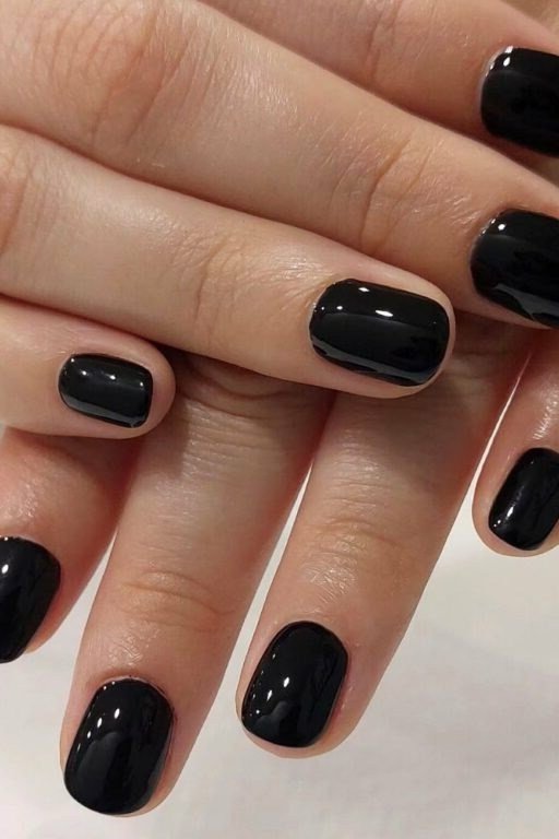 Glossy Black Short Nails - short nail design for women over 40