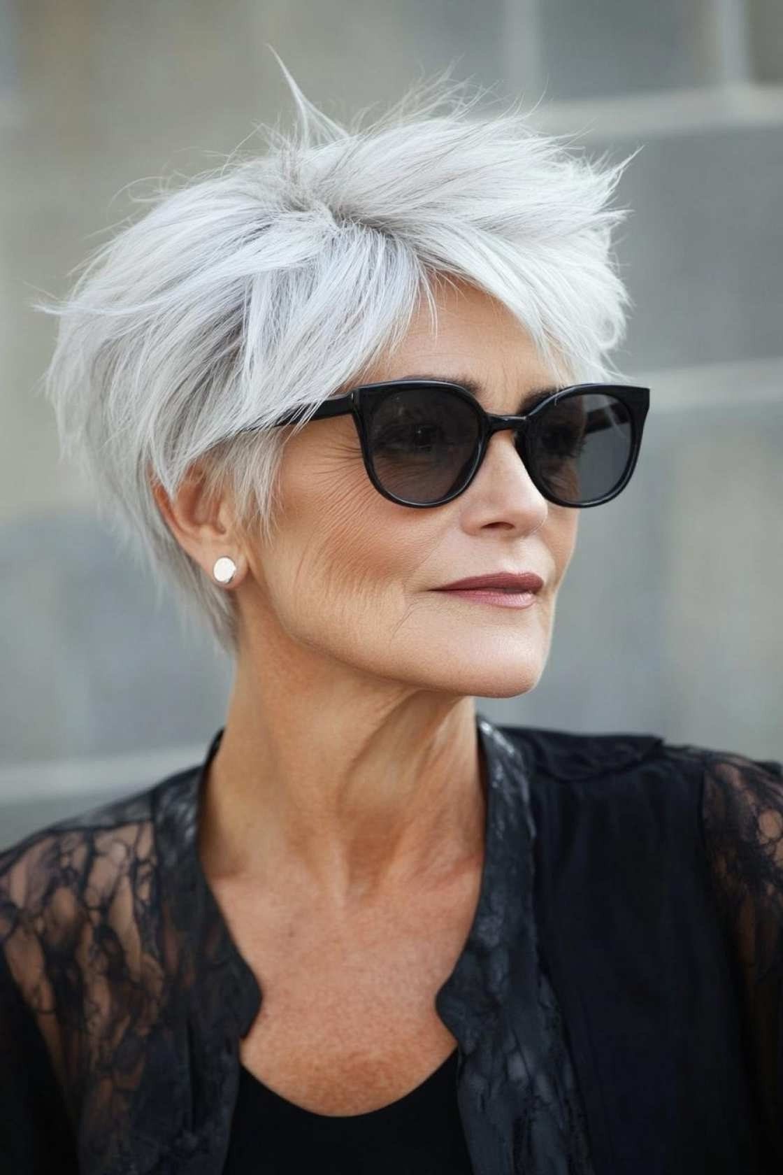 Auburn layered bob haircut for women over 70, side view