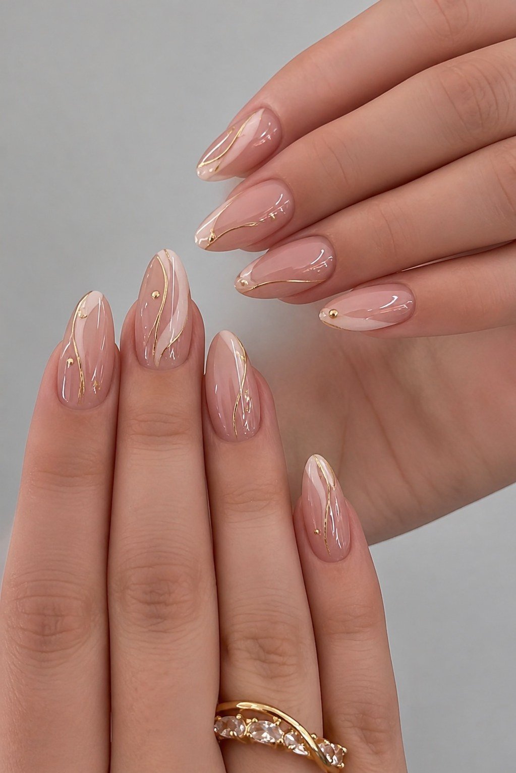Gold Foil Nude Nails - nude nail art idea for women over 40
