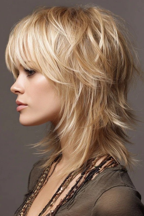 Modern Blonde Shaggy Wolf Cut - medium shag haircut for women over 40