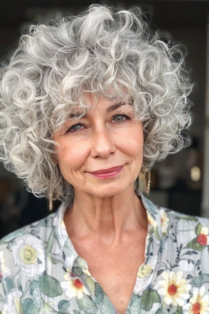 Curly Gray Pixie with Definition - sassy hairstyle for older women