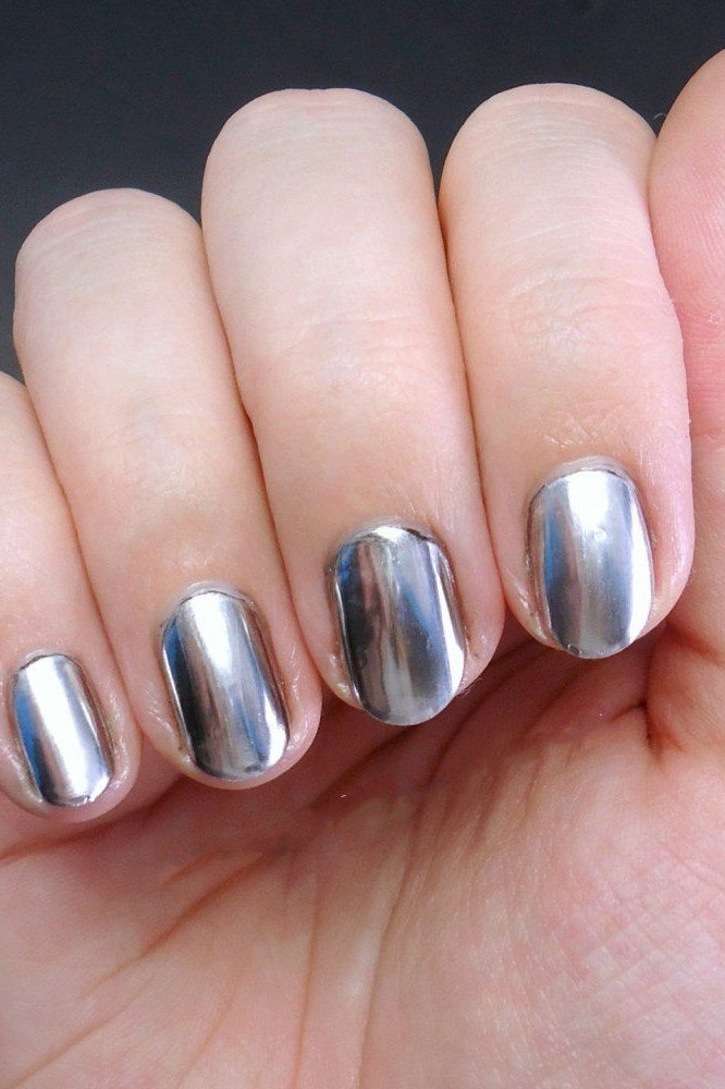 Silver Chrome Gloss - short nail design for women over 60 that makes nails look longer