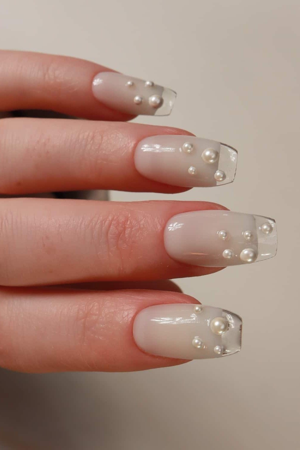 Classic Square Pearl French Nails - pearl finish nail idea for women over 60