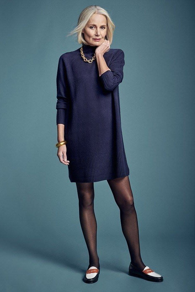Navy shift sweater dress for women over 60