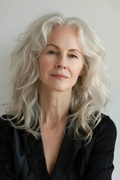Long white wavy hair for women over 50