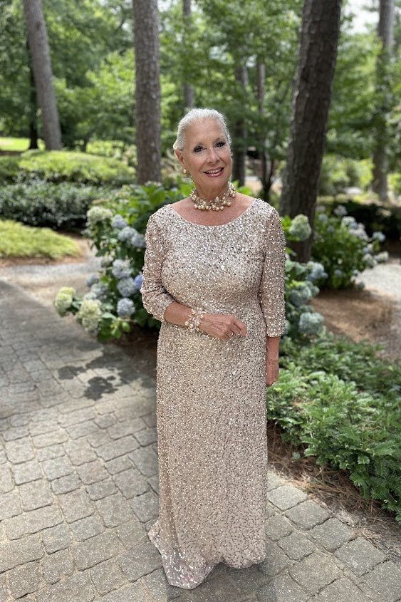 Silver Sequin Maxi summer outfit idea for women over 60