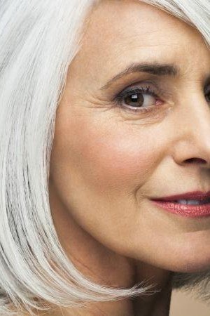 white sleek bob, three-quarter view for women over 50