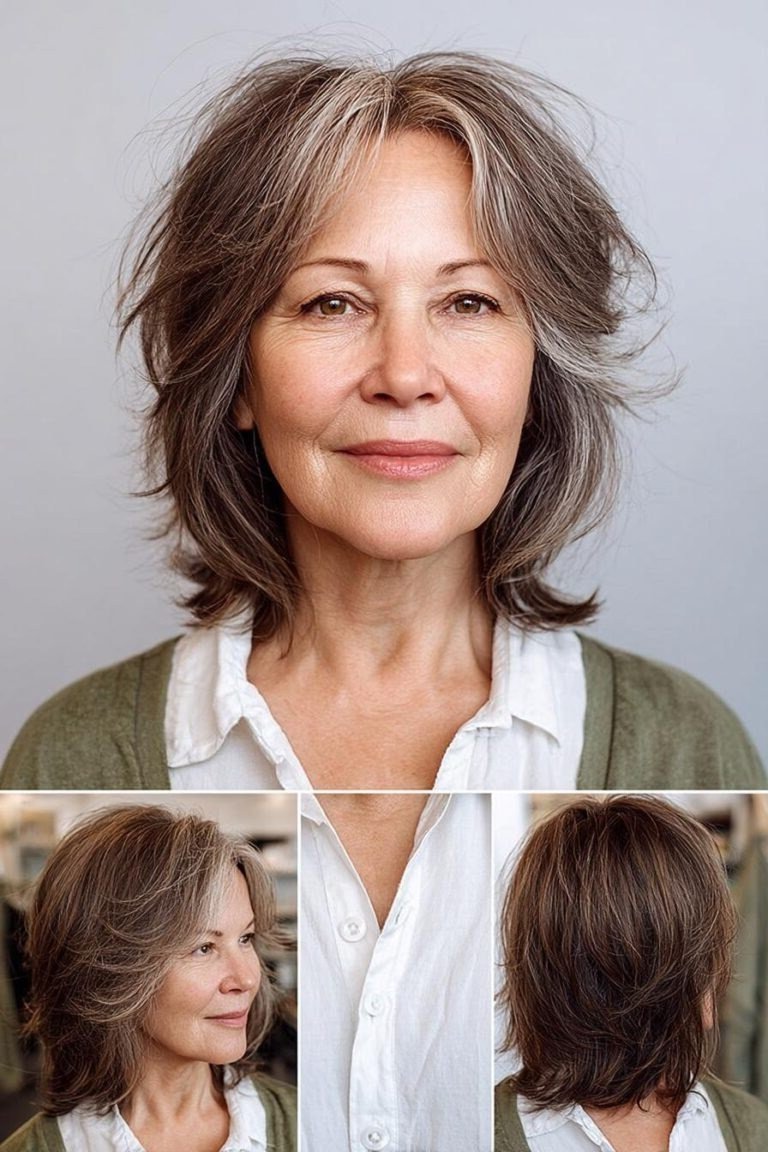 Pink tinted bob haircut for women over 70 with bangs, front view