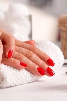 Classic Red Short Square - elegant nail art idea for mature hands, women over 50